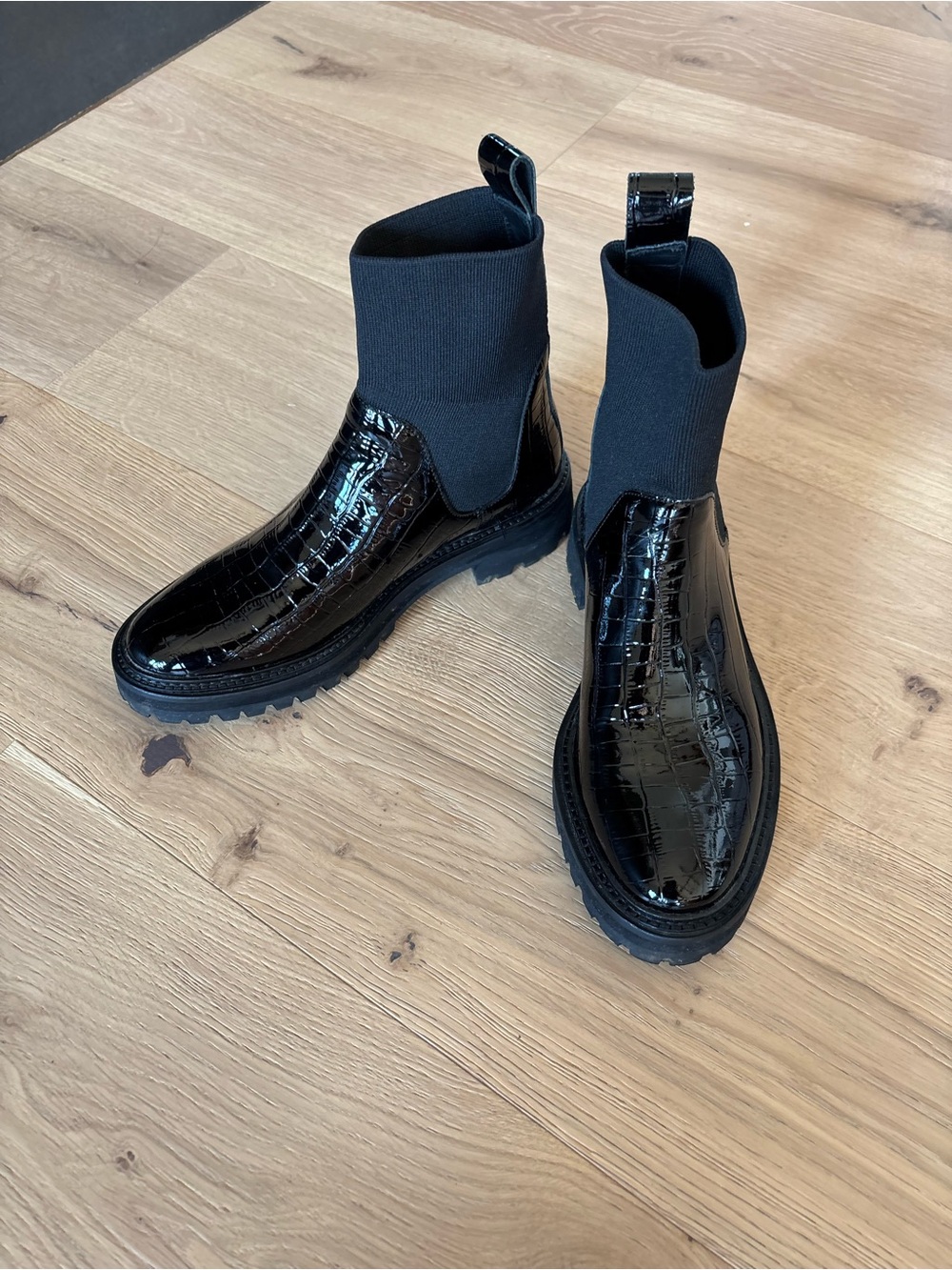 Loeffler Randall Bridget Chelsea Combat Boots, Glossy Embossed Croc, Chunky, 7